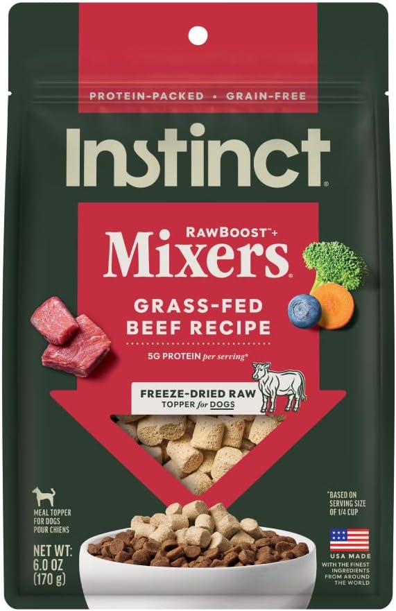 Instinct RawBoost Mixers, Freeze Dried Dog Food Topper, Grain-Free Recipe - All Natural Beef, 6 oz. Bag