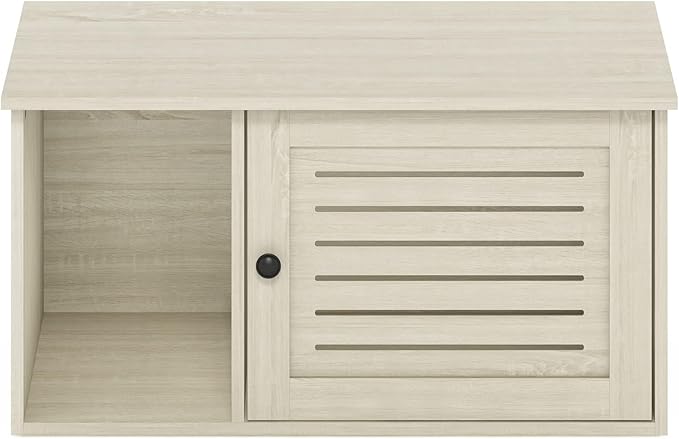 Furinno Peli Farmhouse Hidden Cat Litter Box with Divider, White Wash