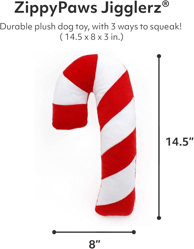 ZippyPaws, Holiday Jigglerz Candy Cane Dog Toy, 1 Count