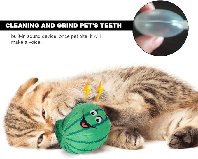 plplaaoo 4Pcs Pet Plush Watermelon Toy Set, Squeak and Chew Interactive Toys for Dogs and Cats, Material, Relieves Boredom and Anxiety