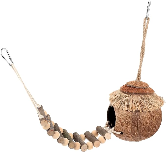 Abaodam 2pcs Hamster Coconut Shell Nest Hideout Toys Cozy Bed for Hamsters Bird Cage Accessory