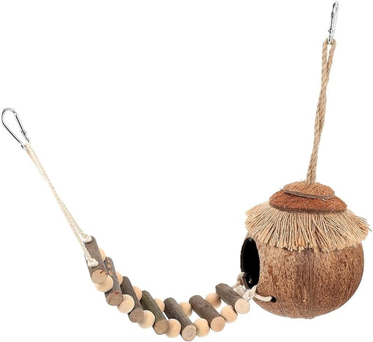 Abaodam 2pcs Hamster Coconut Shell Nest Hideout Toys Cozy Bed for Hamsters Bird Cage Accessory