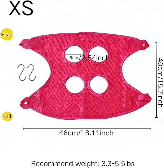 Rabbit Grooming Hammock with Safety Belt for Nail Clipping, Grooming, Bunny Bathing Bag for Nail Trimming, Cat Claw Care Bag, Small Animal Grooming Harness (Red,X-Small)
