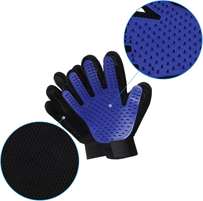 Pet Grooming Gloves, Efficient Hair Removal Gloves for Dogs and Cats, Gentle Deshedding Brushes for Short and Long Hair Pets, 1 Pair, Blue
