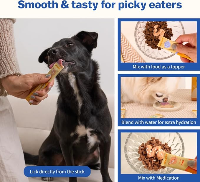 My Daily Puree Sticks for Cats & Dogs, 48 Healthy Lickable Treats – Vet-Formulated Cat Tube Treats & Dog Snacks with Taurine, Glucosamine, Omega-3 & Postbiotics, Made in Korea