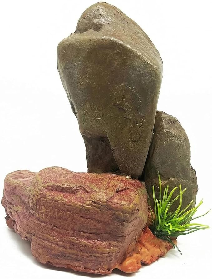 Mipukbay Medium Aquarium Decor Rock, Resin Fish Tank Artificial Stone Ornament for Freshwater/Saltwater, Safe Landscape Hideout for Betta Fish, Goldfish and Aquatic Pets