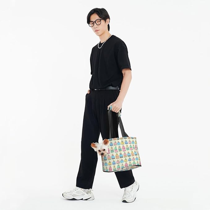 Birthday Cake (4) Print Foldable Pet Tote Bag, Shoulder Carrier for Small Dogs and Cats