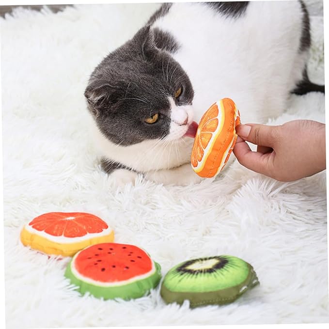 4Pcs Fruit-Shaped Catnip with Bell for Kittens Interactive Chew for Indoor Cats Adorable Cat Teething to Stimulate Curiosity and Strengthen Pet Bonding