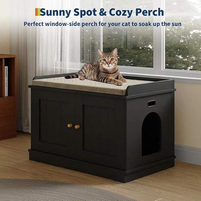 Garvee Cat Litter Box Enclosure Furniture Wooden Hidden Litter Box Cabinet Dog Proof Cat Washroom Kitty House with Vent Door