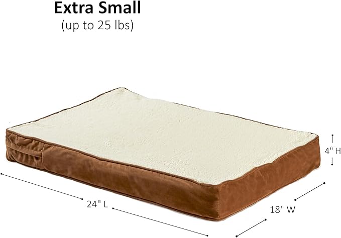 Happy Hounds Oscar Rectangle Orthopedic Foam Sherpa Dog Bed, Extra Small (24 x 18 in.), Mocha
