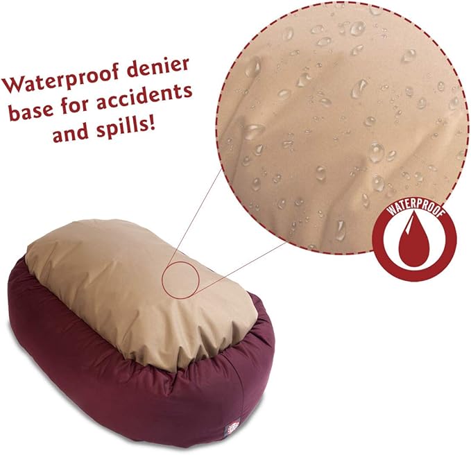 Majestic Pet 32 Inch Poly-Cotton Sherpa Calming Dog Bed Washable 32x18x8 (inch) – Cozy Soft Round Donut Dog Bed with Spine for Head Support - Pet Bed Medium - Burgundy