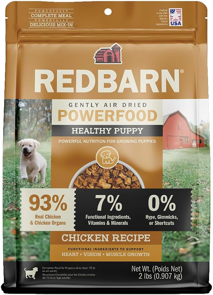 Redbarn Powerfood Air Dried Puppy Food - 93% Chicken & Chicken Organs - High Protein Non-GMO Dry Recipe to Support Healthy Growth, Development, Immunity & Digestive Health for All Breeds - 2lb