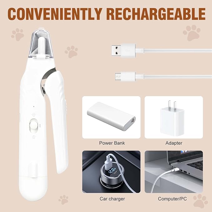 2-in-1 Dog Nail Grinder &Dog Nail Clippers with Light，Cat Nail Clippers ，Ultra-Quiet, USB Rechargeable, Multiple Grinding Methods, and Splash Guard for Large Medium Small Dogs Cats Pets(Pink)