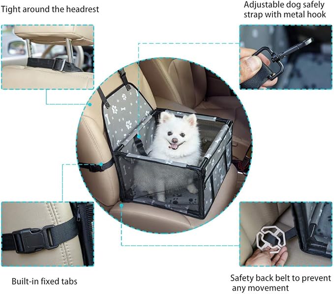 GENORTH Dog Car Seats for Small and Medium Dogs,Portable Puppy/Pet Car Booster Seat with Clip-On Leash and Mesh Window for Pet Up to 20 lbs