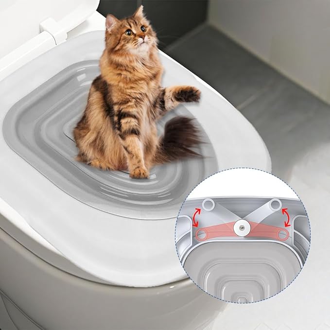 Cat Toilet Training Kit – Litter Box Alternative with Tray, Reusable Potty Seat Adapter for Cats & Kittens, Hygienic Flushable Urinal, Includes Step by Step Trainer Seat(Grey)