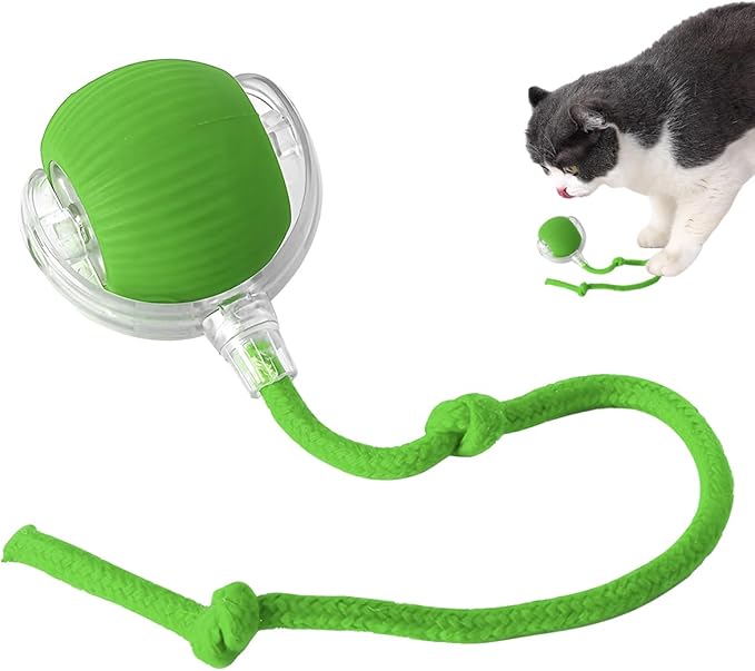 Interactive Cat Toy Ball for Indoor Cats - 2024 New Self-Rolling Automatic Smart 360 Electric Dog Ball - Fast Rolling on Carpet - Cat Toy (Green)