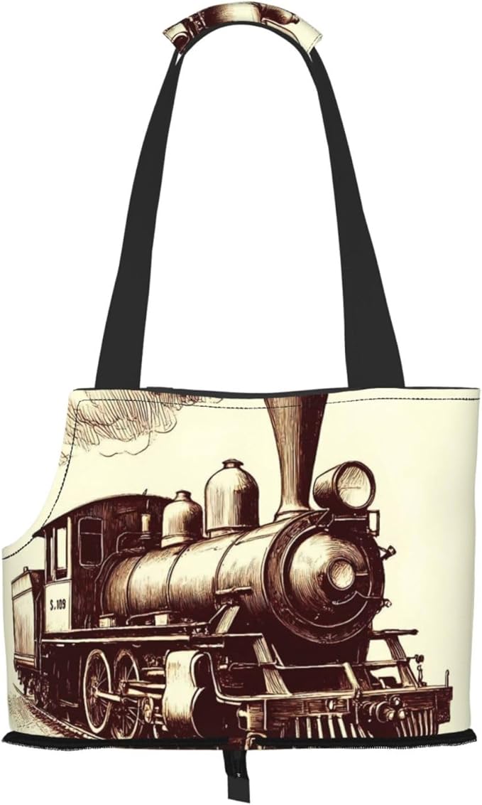 Train Print Foldable Pet Tote Bag, Shoulder Carrier for Small Dogs and Cats