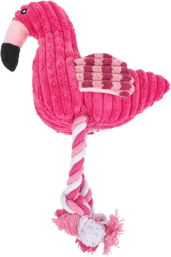 POPETPOP Flamingo Squeaky Rope Dog Toy 11.81X7.08X3.14In Interactive Corduroy Plush Chew Toy for Indoor Play Suitable for Small to Large Dogs