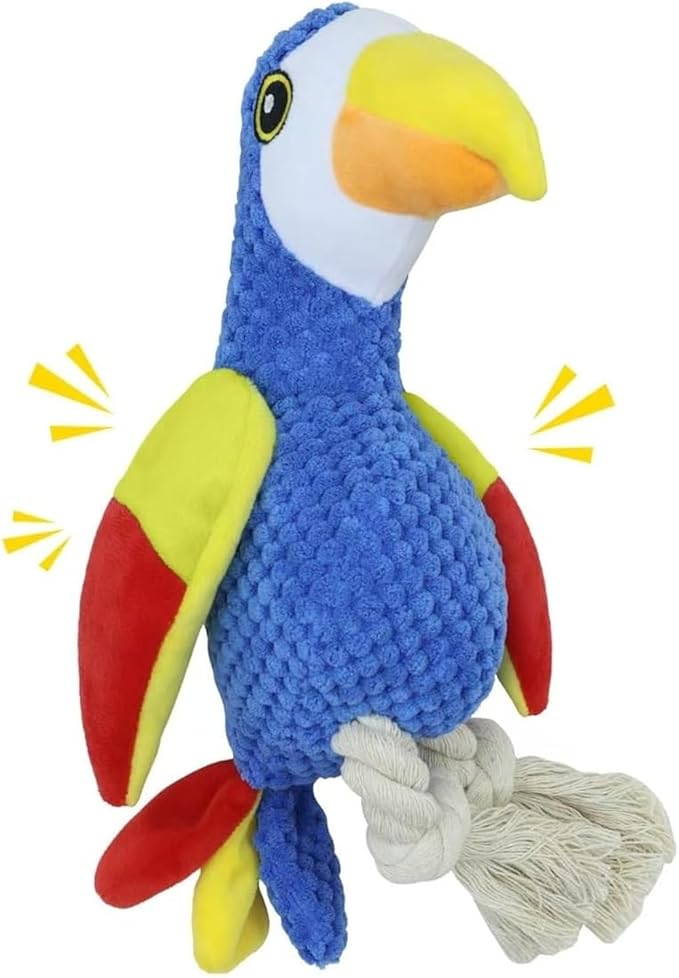 7" Squeaky Plush Toy for Puppies Small Dogs Self Etertainment Washable Soft Made [PET ONLY] (Yellow Wing Parrot)