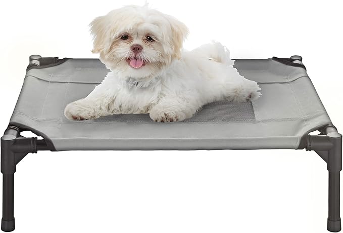 Elevated Dog Bed - 24.5x18.5-Inch Portable Pet Bed with Non-Slip Feet - Indoor/Outdoor Dog Cot or Puppy Bed for Pets up to 25lbs by PETMAKER (Gray)