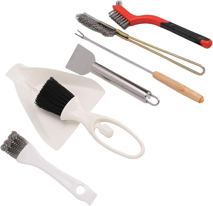 Bird Cage Brush Tools Set Stainless Steel Scraper Broom Dustpan 1 Fork 3 Brushes 1 Spatula for Bird Cage Small Animal BBQ Kitchen