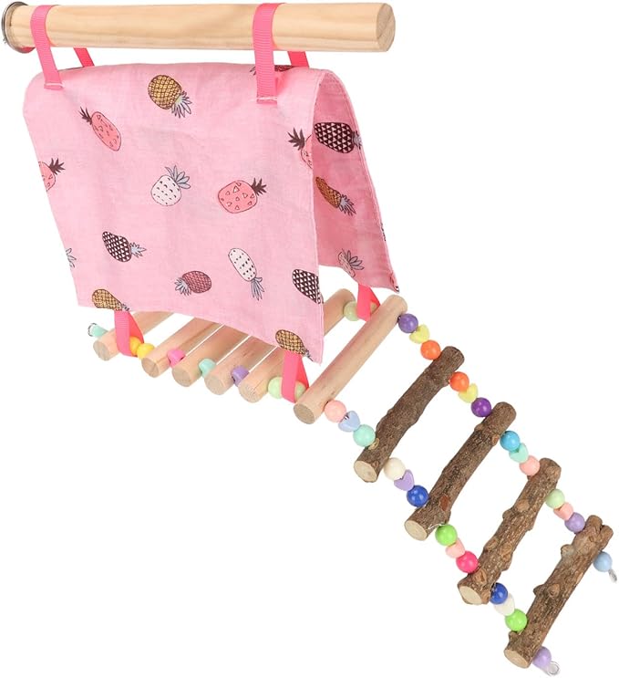 Bird Hut Hammock Tent with Ladder, Vibrant Color Open Front and Back, and Non Cloth Material, Climbing Ladder Toy for Parrots and Small Pets, Bird Cage Accessories