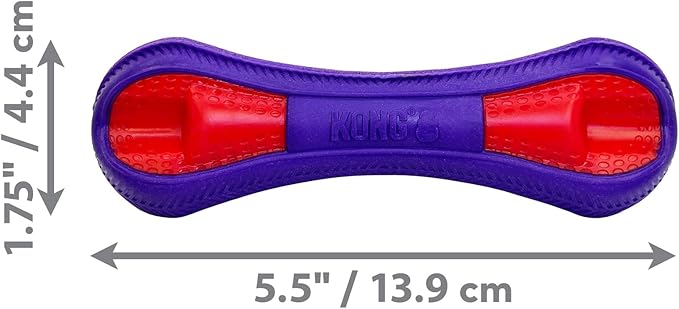 KONG Duets Duos Bouncy Dual Color Squeaky Toy fot Dogs (Bone, Small)