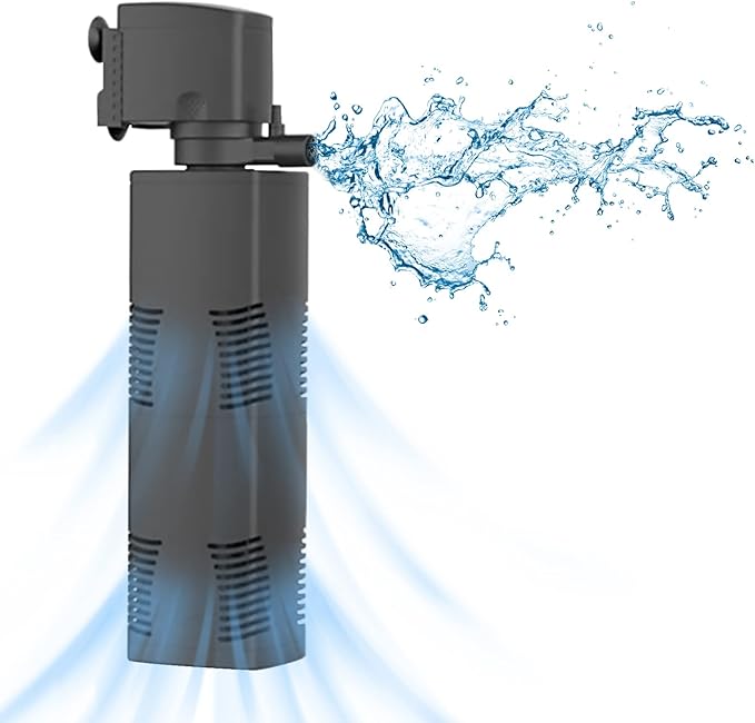 TARARIUM Fish Tank Filter Small Pond Filter for 100-200 Gal. Tank Crystal 420GPH Biochemical Filtration Powerful Submersible Water Pump Large Aquarium Accessories Air Supply