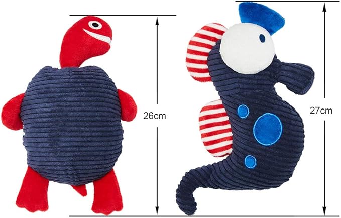 Blueberry Pet Pack of 2 Stuffed Animals - Interactive Puppy Toys & Puppy Essentials - 10.6" Seahorse & 10.25" Turtle Puppy Teething Toys - Squeaky Dog Toys & Cat Toys - Machine Washable