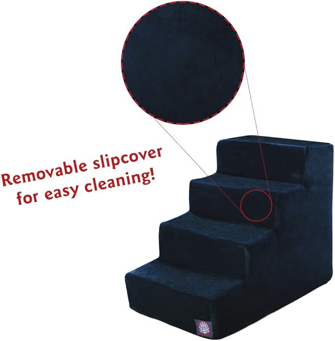 Majestic Pet 4 Step Portable Dog Stairs for Small Dogs to get on Bed Supports 25 lbs or Less – Dog Steps for High Bed with Machine Washable Cover – Pet Stairs for Cats Suede Navy