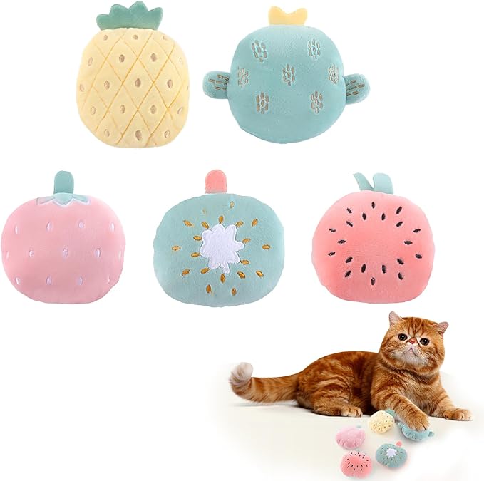 Catnip Cat Toys, 5-Pack Catnip Toys for Cats, Soft and Durable with Catnip, Interactive Kitten Toys for Indoor Cats, Fruit Shape