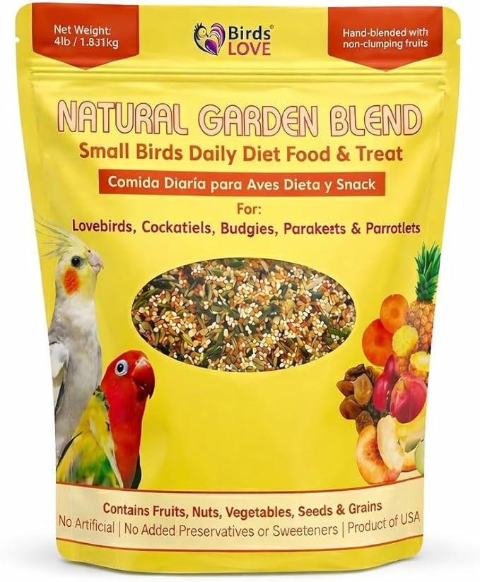 Birds LOVE All Natural Garden Blend Bird Food for Small Birds - Lovebirds, Cockatiels, Parakeets and Parrotlets 4lb