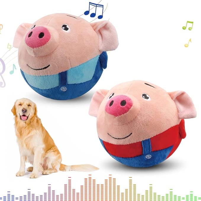 Interactive Dog Toys,2024 New Active Moving Pet Plush Toy,Squeaky Moving Dog Ball Toy,Rechargeable Puppy Toys to Keep Them Busy,Washable Pig Plush Toys(2PC Pig)