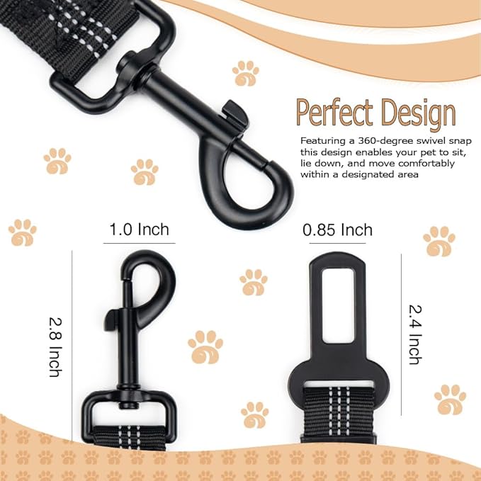 Reflective Bungee Dog Seatbelt Set of 2 with Hook, Adjustable Heavy Duty Elastic Pet Seat Belt for Vehicle, Durable Nylon Car Harness for Dogs, Pet Safety Travel
