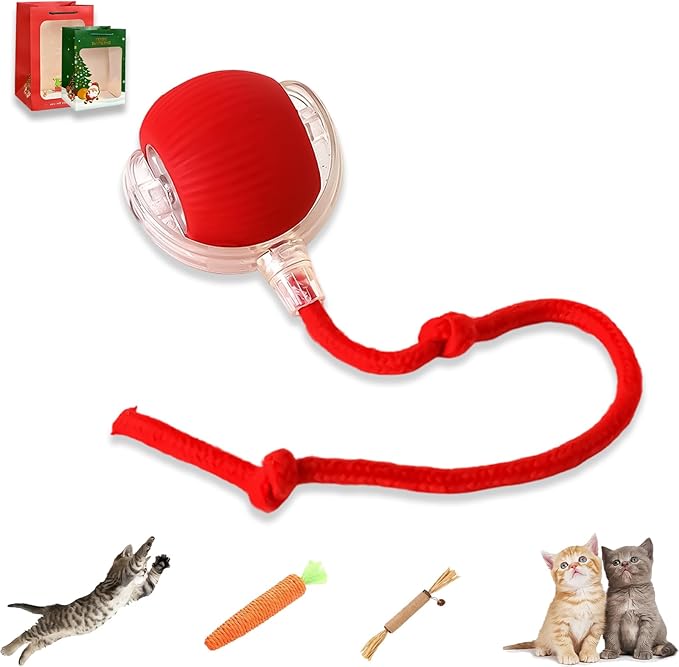 2026 New Generation Interactive Cat Toys Indoor, 360° Smart Automatic Cat Ball Three Modes with Long-Lasting Durability, for All Cats & Dogs (Red, Wake)