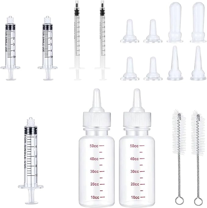 Suxgumoe Pet Feeding Bottle Set, Feeding Silicone Nipple with Bottle and Syringes, Reusable Pet Nursing Kits Feeding Tools for Rabbits, Small Animals (17pcs Pet Nursing Kit with Bottles)