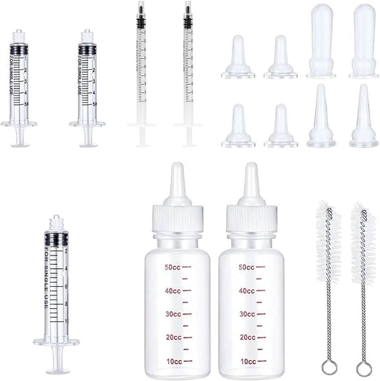 Suxgumoe Pet Feeding Bottle Set, Feeding Silicone Nipple with Bottle and Syringes, Reusable Pet Nursing Kits Feeding Tools for Rabbits, Small Animals (17pcs Pet Nursing Kit with Bottles)