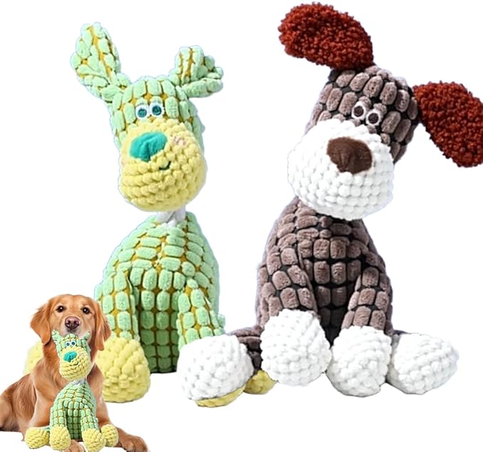 2026 New Dog Toys, Indestructible Plush Dog Toy for Aggressive Chewers, Interactive Squeaky Soft Puppy Chew Toy, Durable Teething Toys for Small Medium Large Dogs (Green+Brown)