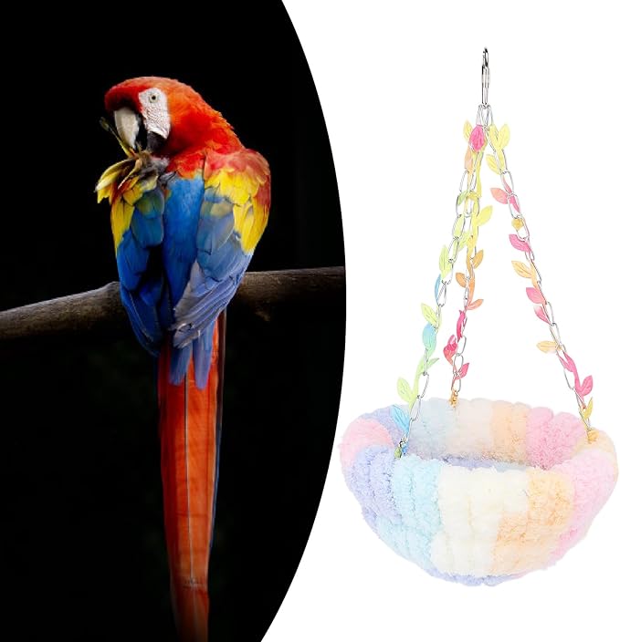 Bird Hanging Hammock, Plush Warm Bird Swing Bed Bird Cage Accessory for Parakeets Budgie Conure Cockatiel