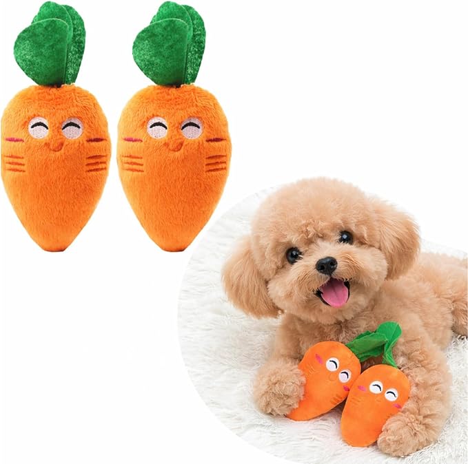 2 Pack Cute Orange Carrot Soft Puppy Pet Supplies Plush Chew Squeaker Sound for Dog Cat Birthday Xmas Gifts