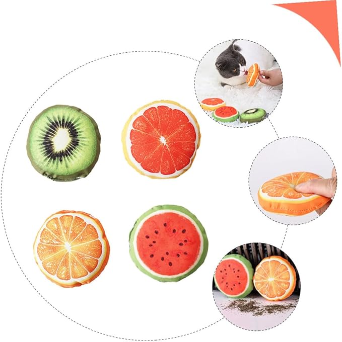 4Pcs Catnip Teething with Fruit-Shaped Interactive Kitten for Chewing and Play Scratch-Resistant Stuffed Animals for Indoor Cats and Kittens