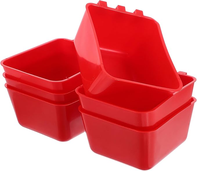 Toyvian 6pcs Hanging Bird Cage Cups and Feeding Bowls for Parrots, Chickens, Rabbits – Red Plastic Bird Water Feeders for Indoor Poultry and Small Pets