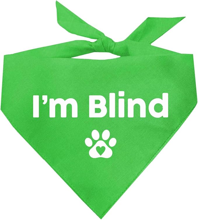 I'm Blind Dog Bandana | 100% Adjustable Cotton Triangle | Made in USA | Deaf | Impaired | Hearing Loss Accessory | Warning |(Lime Green, XS 413)