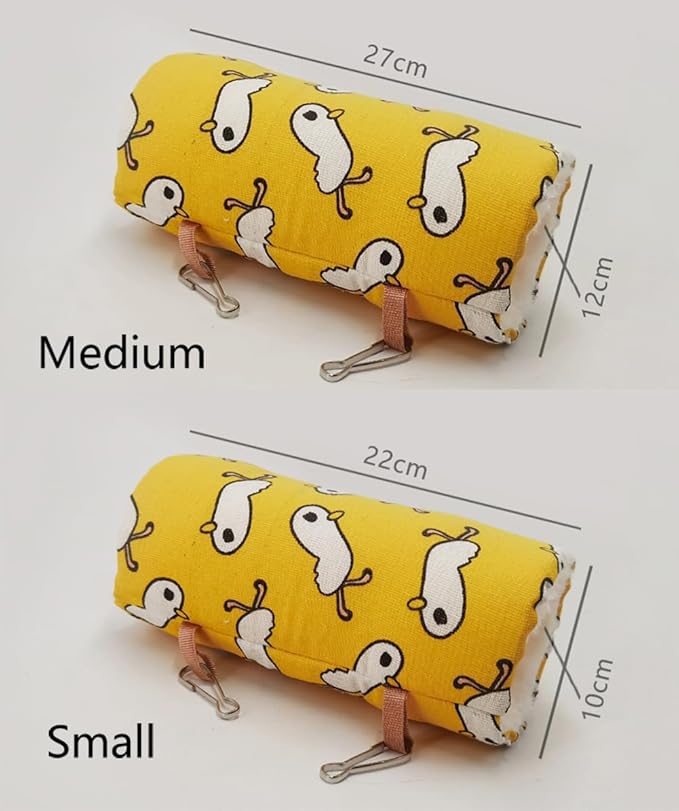 2 Pack Hammock Warm Plush Tunnel Birds Cage Accessories for Small Pet Parrot Hamster (Medium, Yellow)