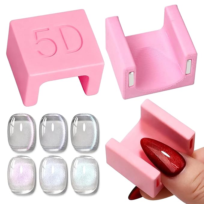 5D Nail Magnet Tool for Cat Eye Gel Polish - Cateye Magnets for Nails, Non-Slip Finger Stand, Strong Magnet Cat Eye Nail Art Tool for DIY & Salon - Pink