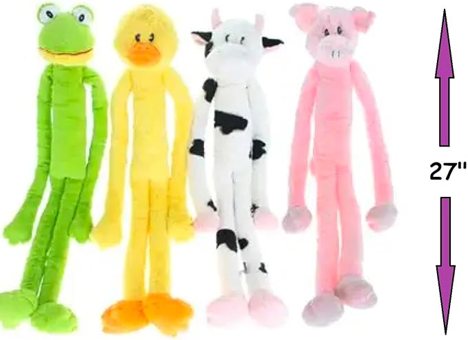 Large Extra Long Legs Over Sized Plush Animal Themed Dog Toys 27 inch Multiple Squeakers (Black and White Cow)