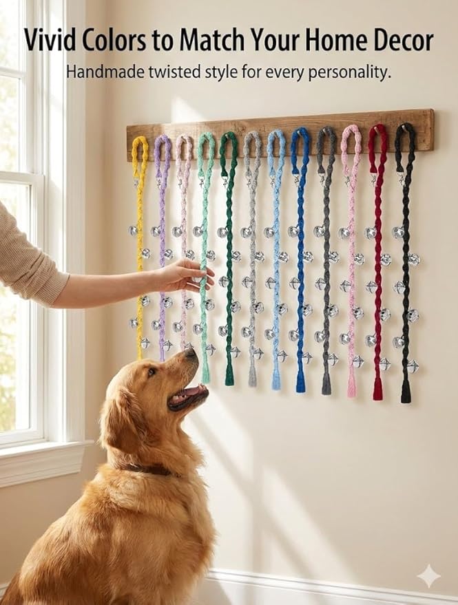 Dog Bells to Go Outside & Puppy Potty Training, Adjustable Dog Door Bell Ring to Go Potty, Handmade with Premium Yarn. Twisted Style, DarkGreen