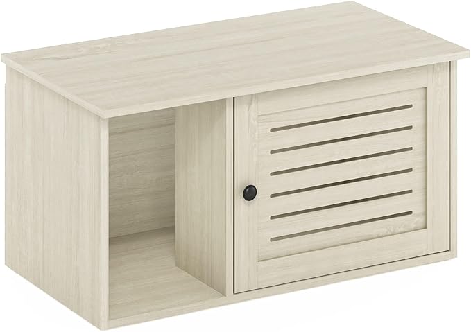 Furinno Peli Farmhouse Hidden Cat Litter Box with Divider, White Wash