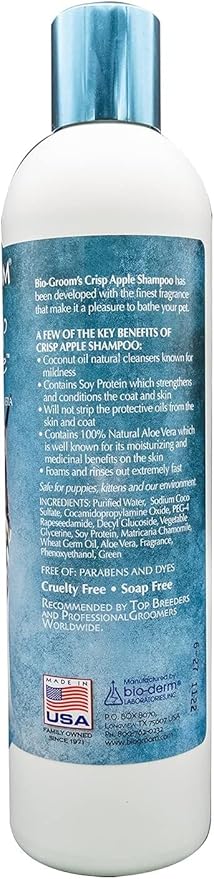 Bio-Groom Crisp Apple Dog Shampoo - Natural Scent Pet Shampoo, Aloe Vera, Chamomile, Cat & Dog Bathing Supplies, Puppy Wash, Cruelty-Free, Made in USA, Quick Rinse Cat Shampoo - 12 fl oz 1-Pack