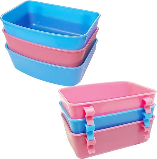 6 Pack Hanging Feeder,Food and Water Container, Bath Water Bowl Universal for Birds Hamsters Mice Rats Rabbit Guinea Pig Small Pets (Pink, Blue)